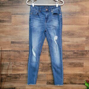 Vigoss Jeans Size 26 Ace Super Skinny High Rise Raw Hem Medium Wash Denim